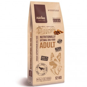 Супер премиум храна Puffins Adult Beef - за пораснали кучета от всички породи, със 76% прясно месо годно за човешка консумация